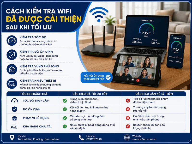 Cách kiểm tra wifi đã được cải thiện sau khi tối ưu