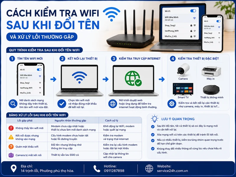 Cách kiểm tra wifi sau khi đổi tên và xử lý lỗi thường gặp