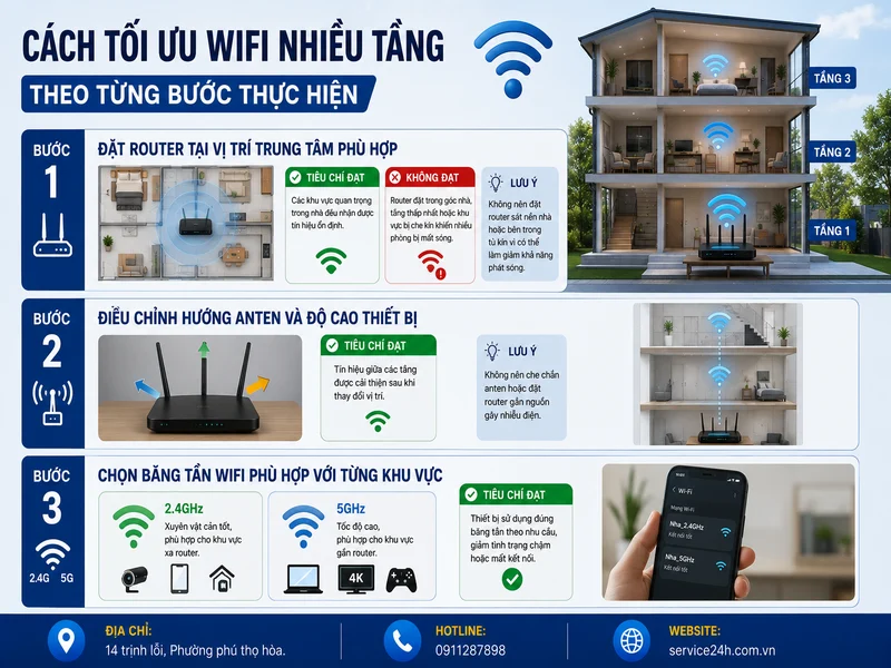 Cách tối ưu wifi nhiều tầng theo từng bước thực hiện