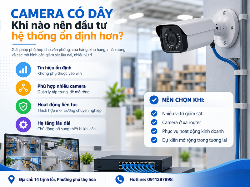 Camera có dây: Khi nào nên đầu tư hệ thống ổn định hơn?