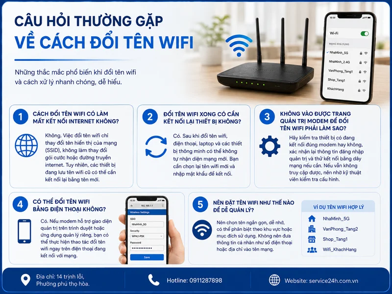 Câu hỏi thường gặp về cách đổi tên wifi