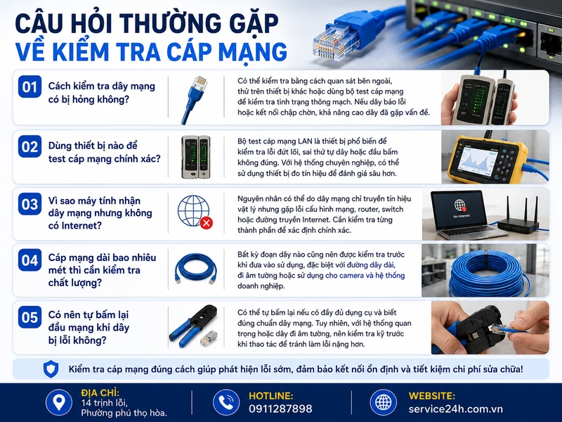 Câu hỏi thường gặp về kiểm tra cáp mạng