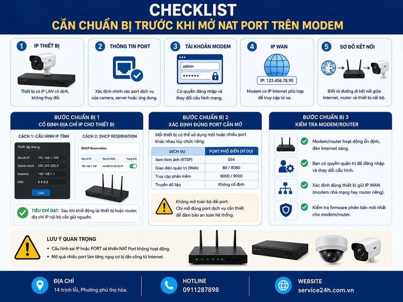 Checklist cần chuẩn bị trước khi mở NAT Port trên modem