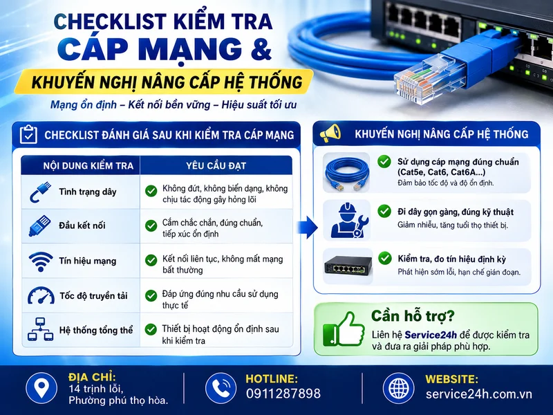 Checklist kiểm tra cáp mạng và khuyến nghị nâng cấp hệ thống