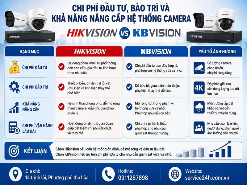 Chi phí đầu tư, bảo trì và khả năng nâng cấp hệ thống camera Hikvision KBVision