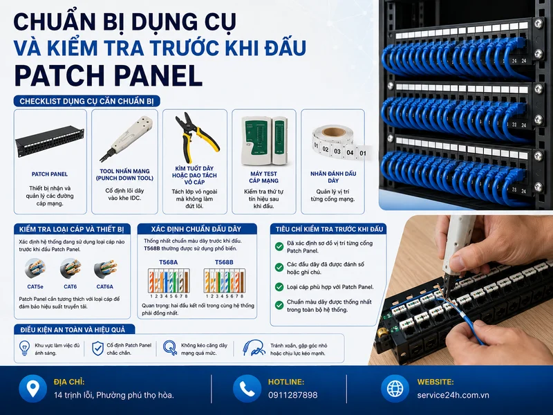 Chuẩn bị dụng cụ và kiểm tra trước khi đấu Patch Panel