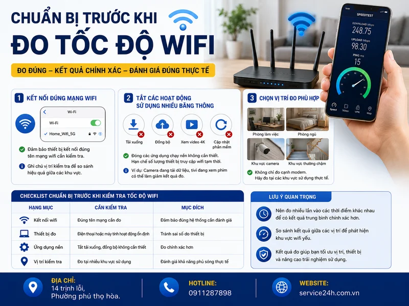 Chuẩn bị trước khi đo tốc độ wifi để kết quả không bị sai lệch