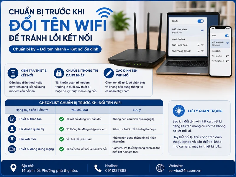 Chuẩn bị trước khi đổi tên wifi để tránh lỗi kết nối