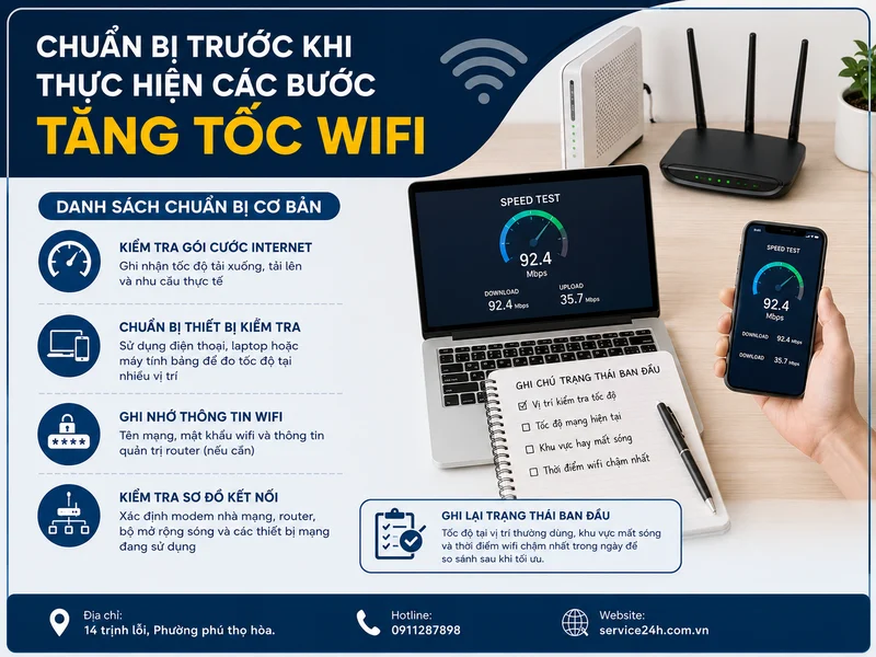Chuẩn bị trước khi thực hiện các bước tăng tốc wifi