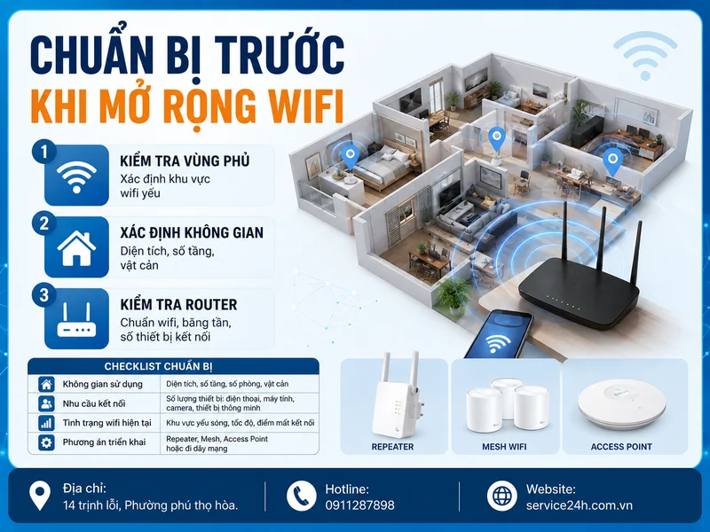 Chuẩn bị trước khi thực hiện mở rộng sóng wifi