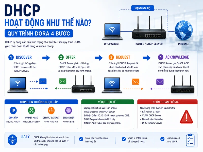 DHCP hoạt động như thế nào? Quy trình DORA 4 bước