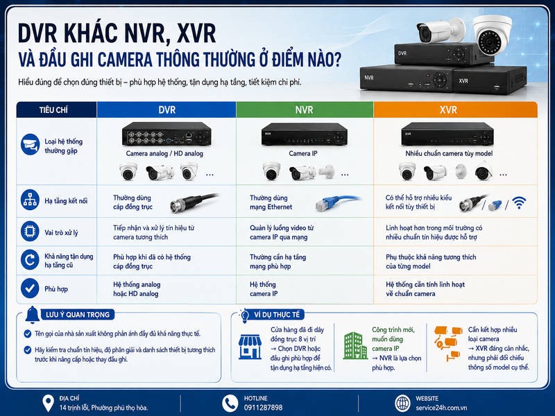 DVR khác NVR, XVR và đầu ghi camera thông thường ở điểm nào?