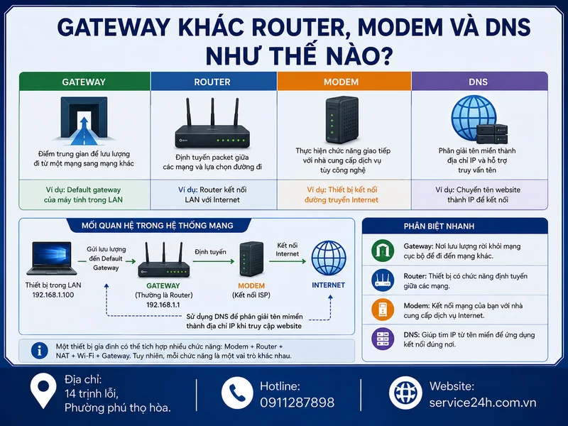 Gateway khác Router, Modem và DNS như thế nào?