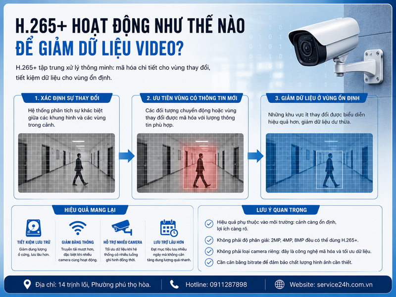 H.265+ hoạt động như thế nào để giảm dữ liệu video?