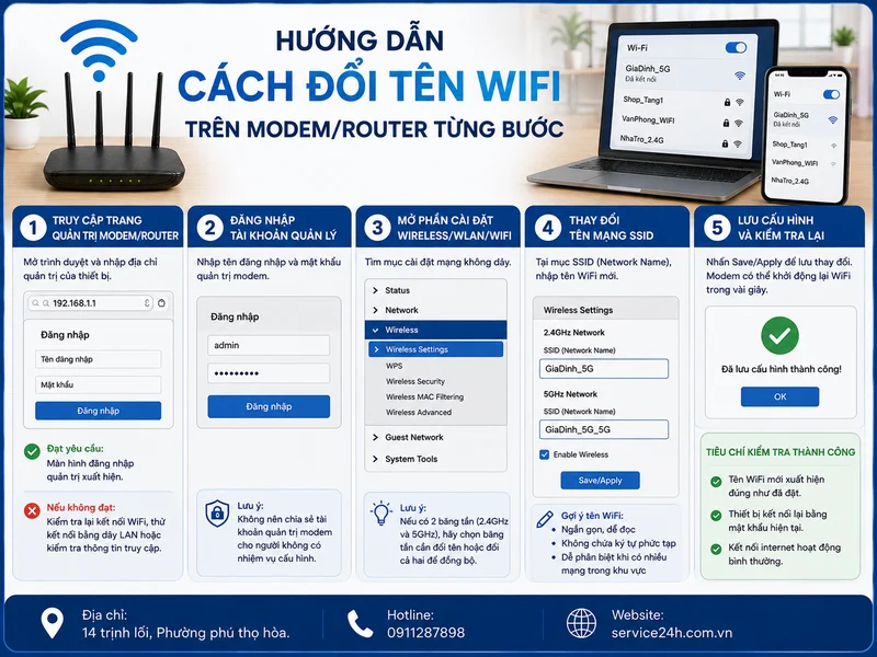 Hướng dẫn cách đổi tên wifi trên modem/router từng bước