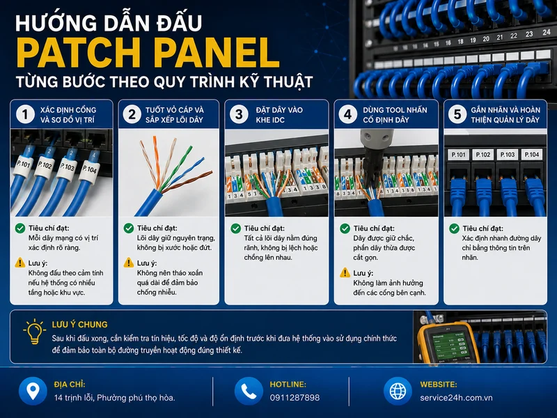 Hướng dẫn đấu Patch Panel từng bước theo quy trình kỹ thuật