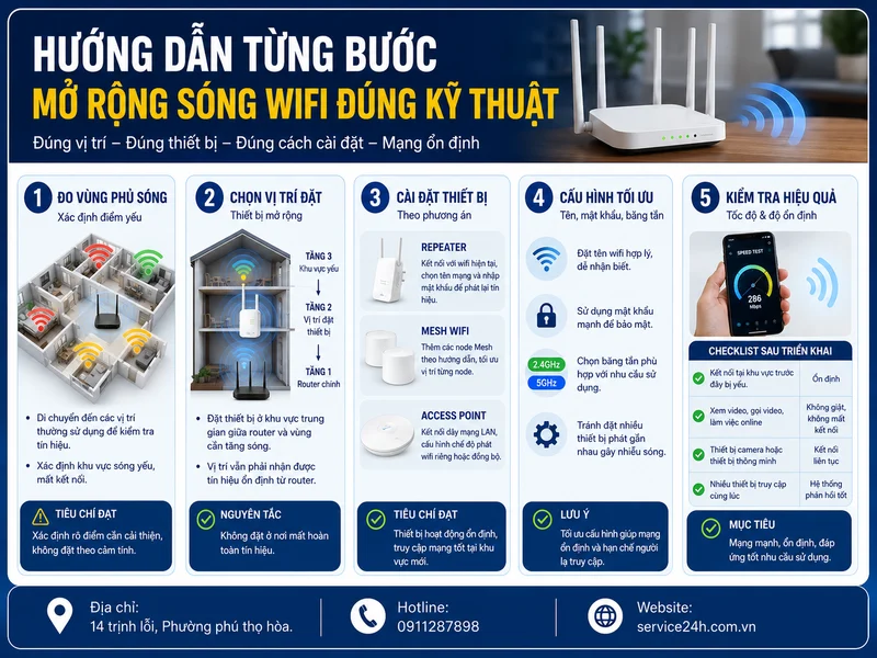 Hướng dẫn từng bước mở rộng sóng wifi đúng kỹ thuật
