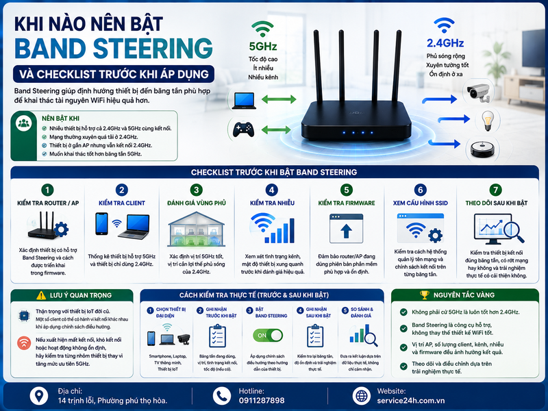 Khi nào nên bật Band Steering và checklist trước khi áp dụng