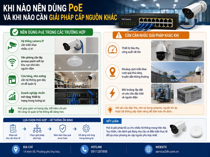 Khi nào nên dùng PoE và khi nào cần giải pháp cấp nguồn khác