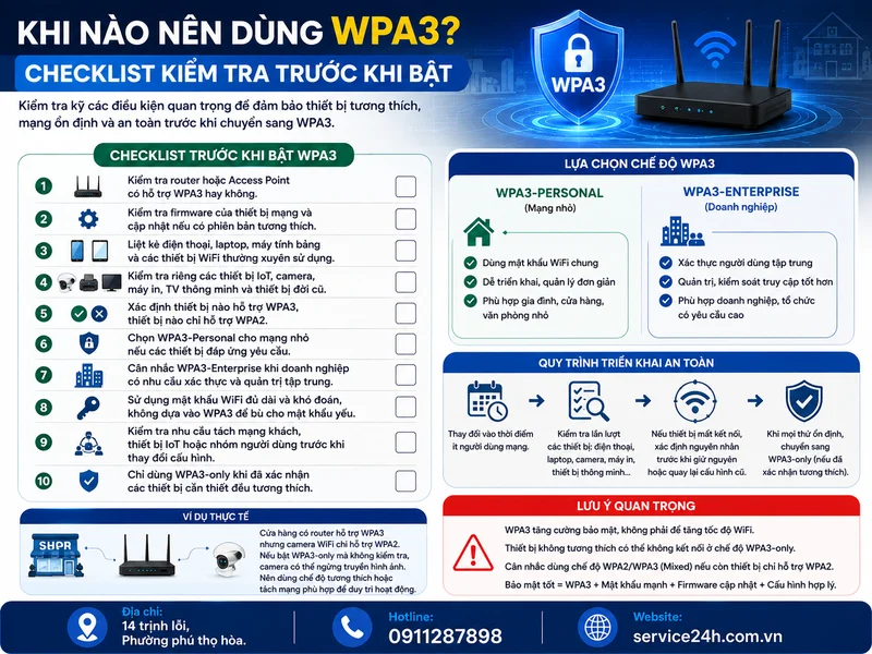 Khi nào nên dùng WPA3? Checklist kiểm tra trước khi bật