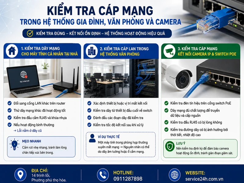 Kiểm tra cáp mạng trong hệ thống gia đình, văn phòng và camera