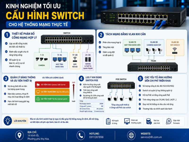 Kinh nghiệm tối ưu cấu hình switch cho hệ thống mạng thực tế