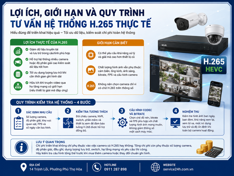 Lợi ích, giới hạn và quy trình tư vấn hệ thống H.265 thực tế