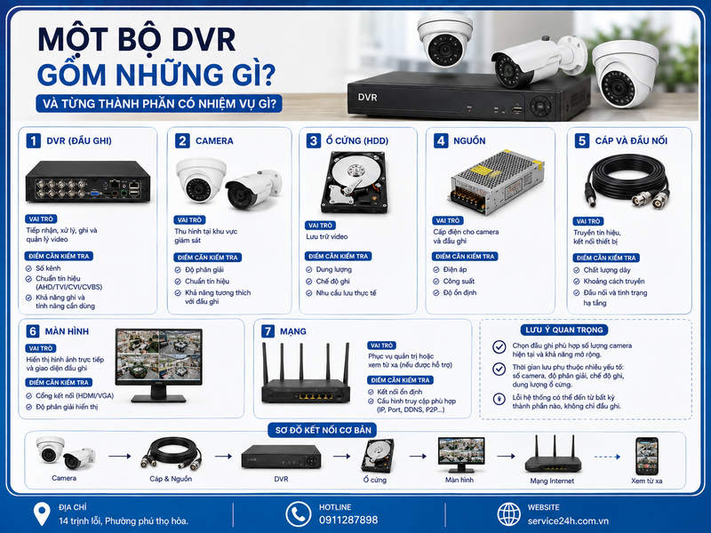 Một bộ DVR gồm những gì và từng thành phần có nhiệm vụ gì?