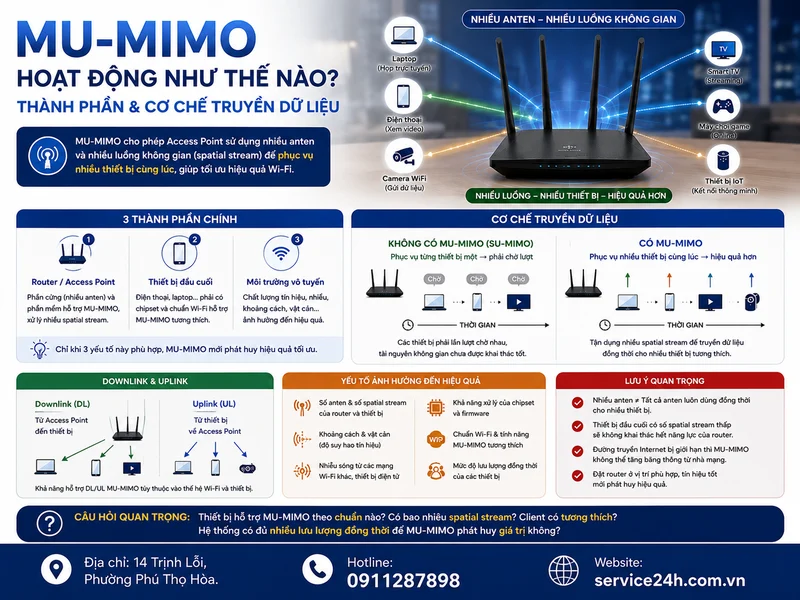 MU-MIMO hoạt động như thế nào? Thành phần và cơ chế truyền dữ liệu