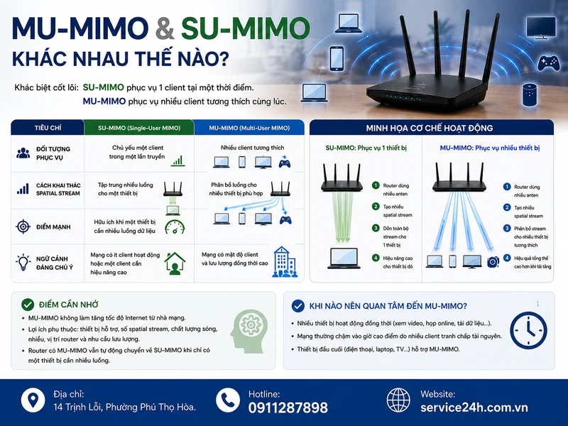 MU-MIMO và SU-MIMO khác nhau thế nào?
