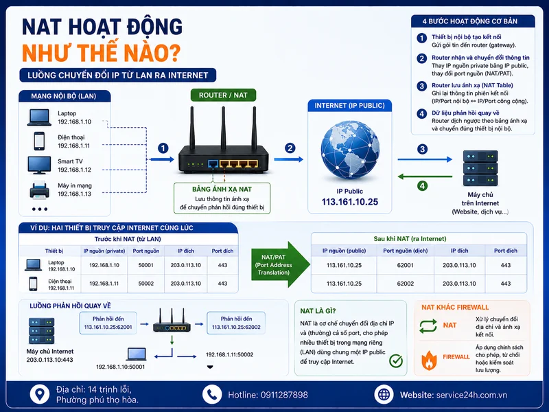 NAT hoạt động như thế nào? Luồng chuyển đổi IP từ LAN ra Internet