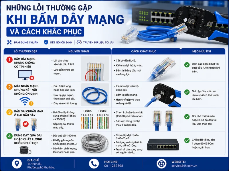 Những lỗi thường gặp khi bấm dây mạng và cách khắc phục