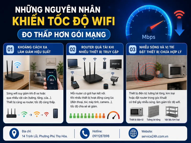 Những nguyên nhân khiến tốc độ wifi đo thấp hơn gói mạng