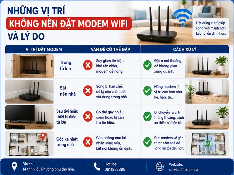Những vị trí không nên đặt modem wifi và lý do