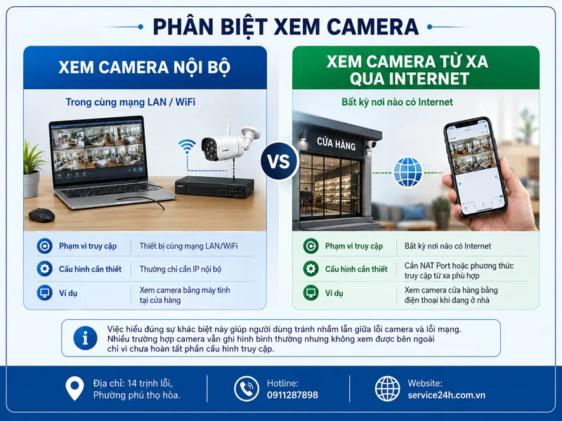 Phân biệt xem camera nội bộ và xem camera từ xa qua Internet