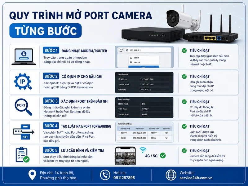 Quy trình mở Port camera từng bước trên modem và đầu ghi