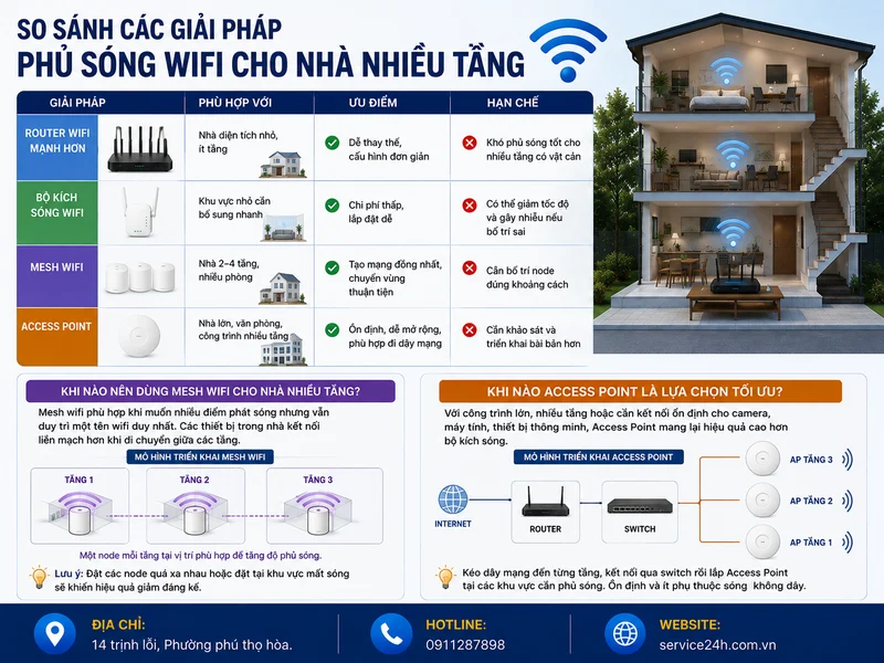 So sánh các giải pháp phủ sóng wifi cho nhà nhiều tầng