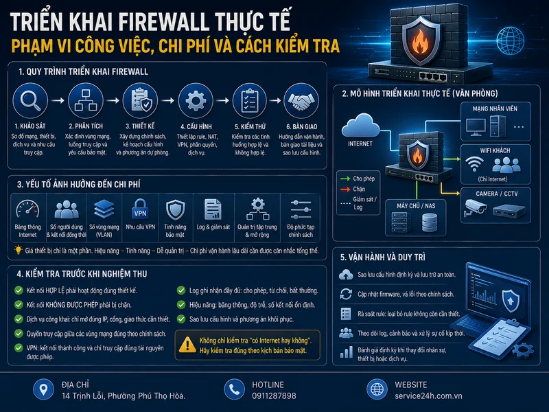 Triển khai Firewall thực tế: phạm vi công việc, chi phí và cách kiểm tra