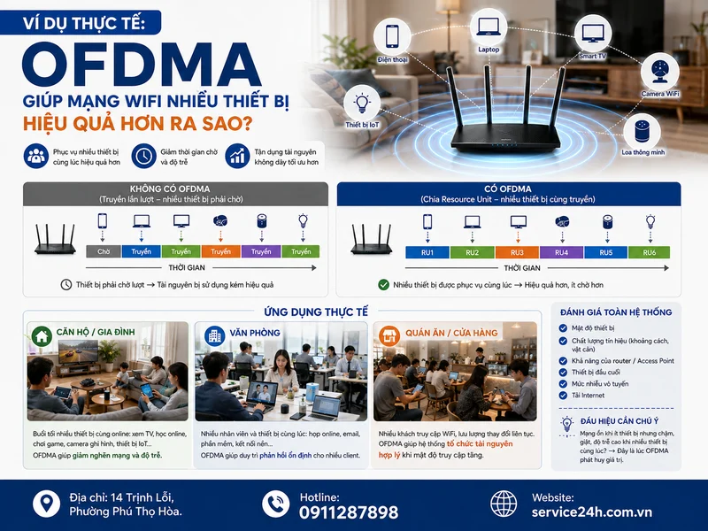 Ví dụ thực tế: OFDMA giúp mạng WiFi nhiều thiết bị hiệu quả hơn ra sao?