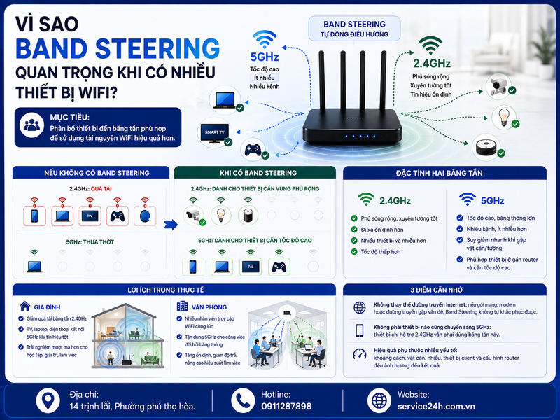Vì sao Band Steering quan trọng khi có nhiều thiết bị WiFi?