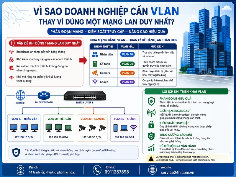 Vì sao doanh nghiệp cần VLAN thay vì dùng một mạng LAN duy nhất?