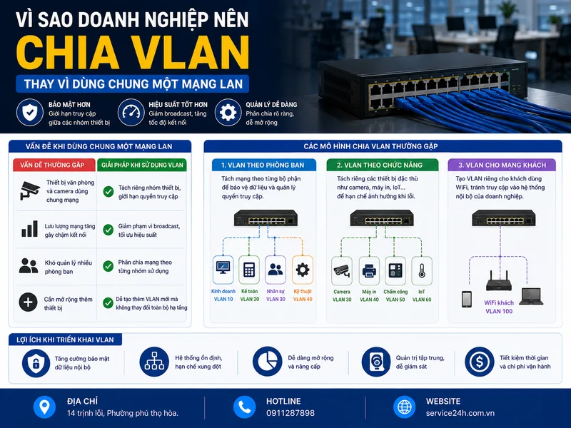 Vì sao doanh nghiệp nên chia VLAN thay vì dùng chung một mạng LAN