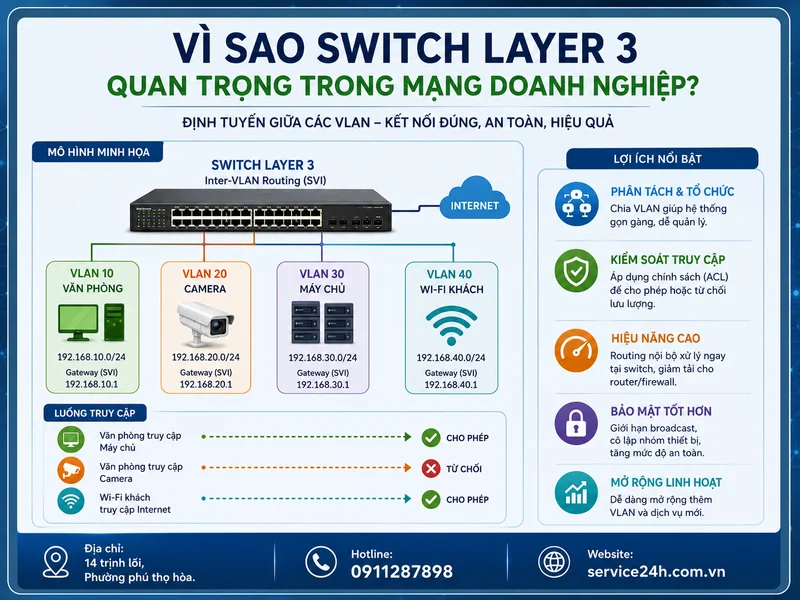Vì sao Switch Layer 3 quan trọng trong mạng doanh nghiệp?