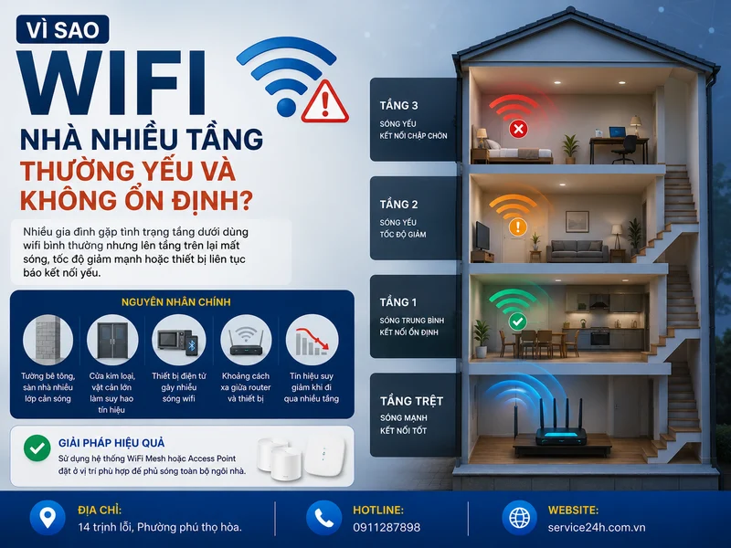 Vì sao wifi nhà nhiều tầng thường yếu và không ổn định?