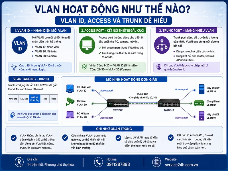 VLAN hoạt động như thế nào? VLAN ID, Access và Trunk dễ hiểu