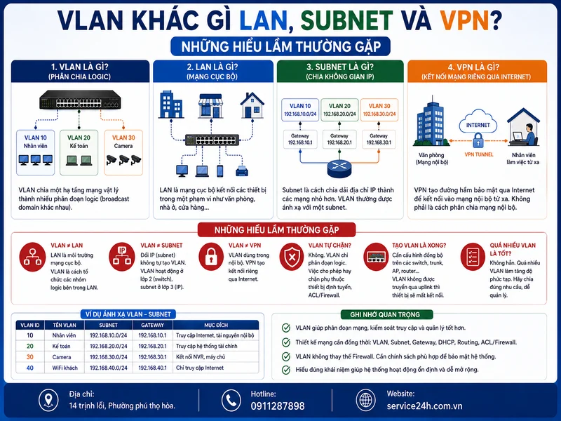 VLAN khác gì LAN, Subnet và VPN? Những hiểu lầm thường gặp