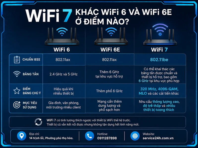 WiFi 7 khác WiFi 6 và WiFi 6E ở điểm nào?