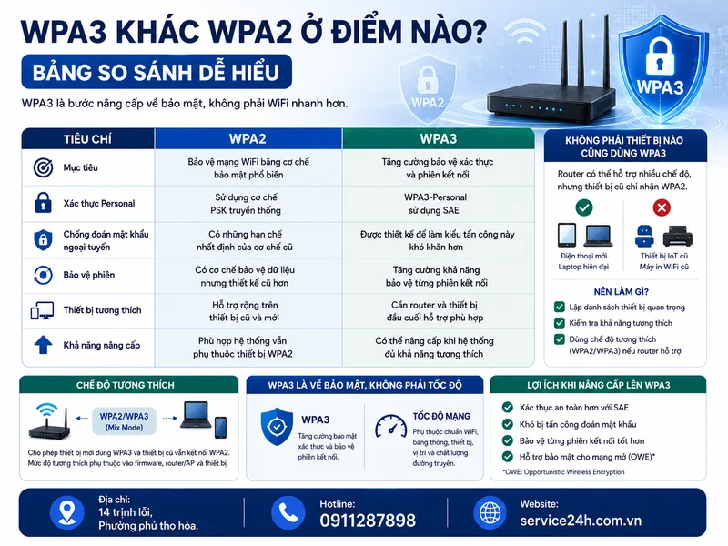 WPA3 khác WPA2 ở điểm nào? Bảng so sánh dễ hiểu
